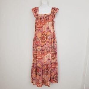 Knox Rose Floral Maxi Dress Orange Small Boho Maximalist Beachy Flowy Casual